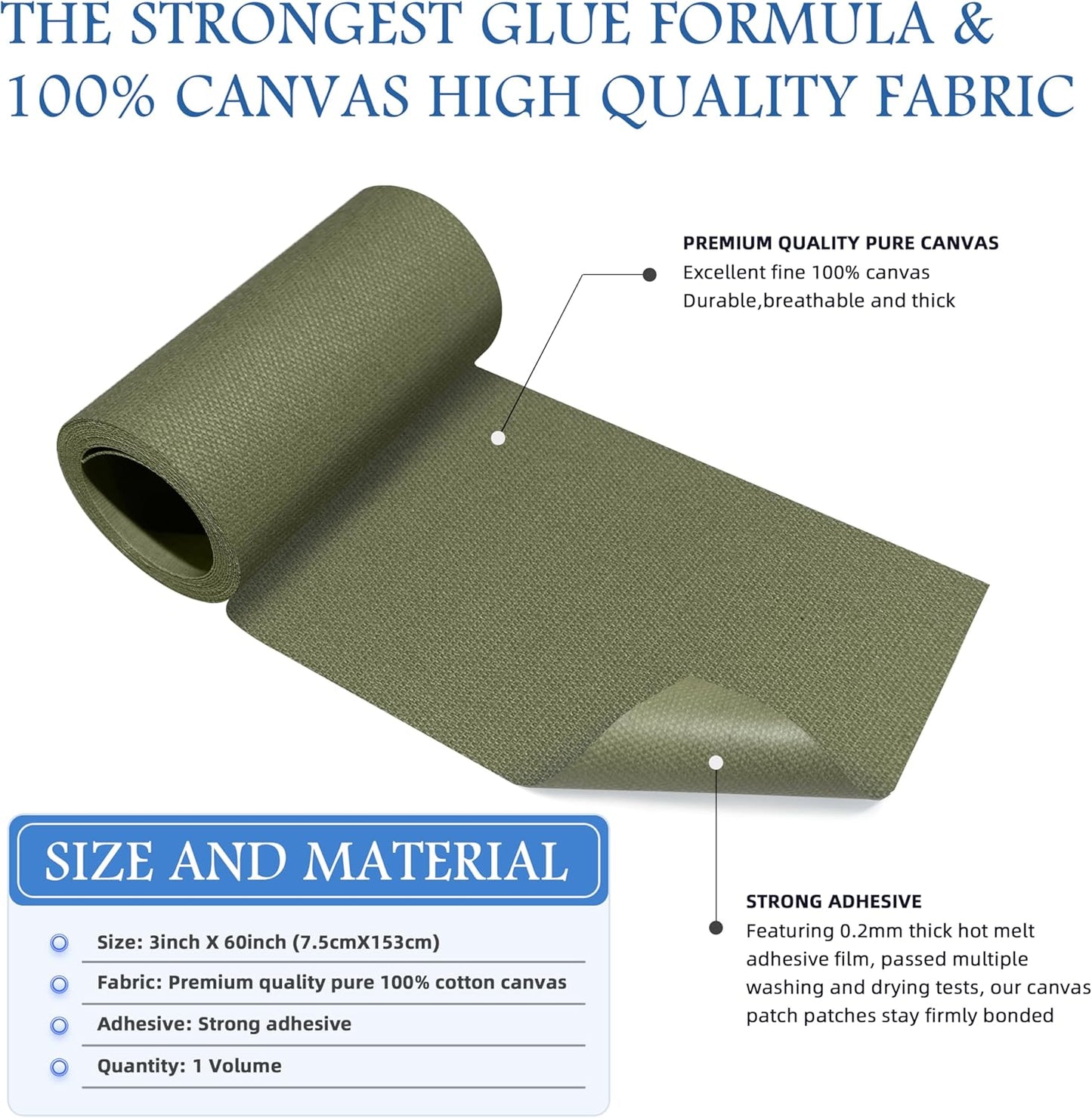 KING MOUNTAIN Canvas Iron on Patch,3"×60",Waterproof 100% Cotton Fabric Repair Patch,Used for Various Sofa,Tent,Clothes,Seats,Suitcases (Grass Green)