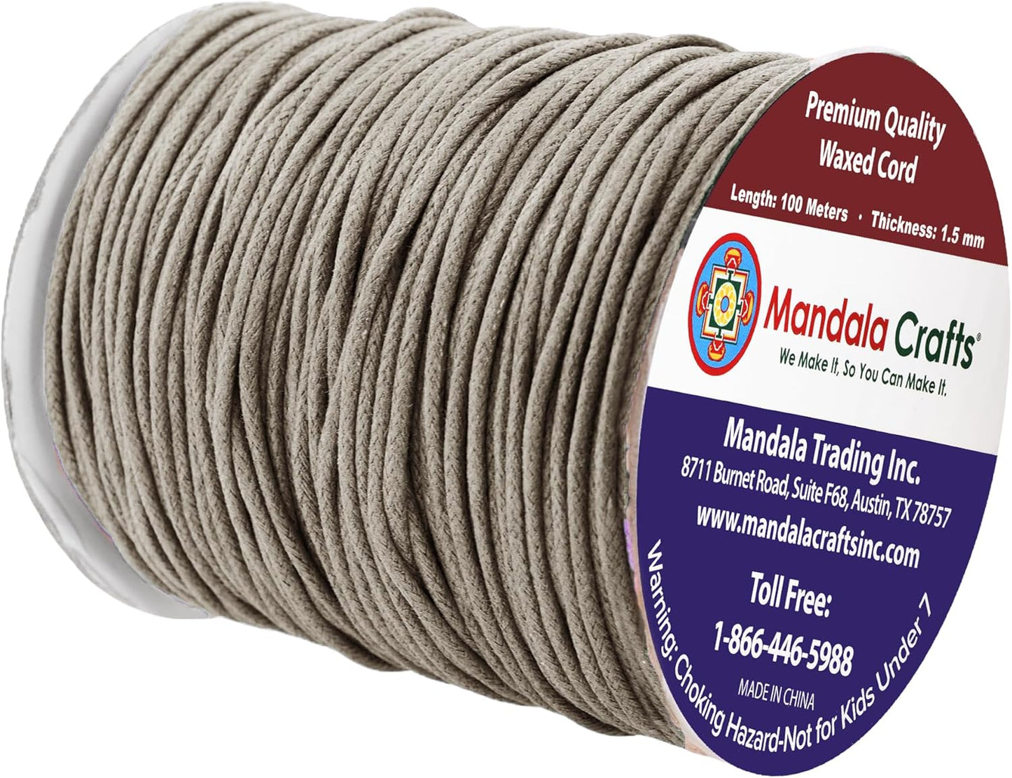 Mandala Crafts 1.5mm 109 Yards Taupe Cotton Waxed Cord for Jewelry Making Bracelet Cord Waxed String - Beading String Thread Jewelry Cords for Necklaces String