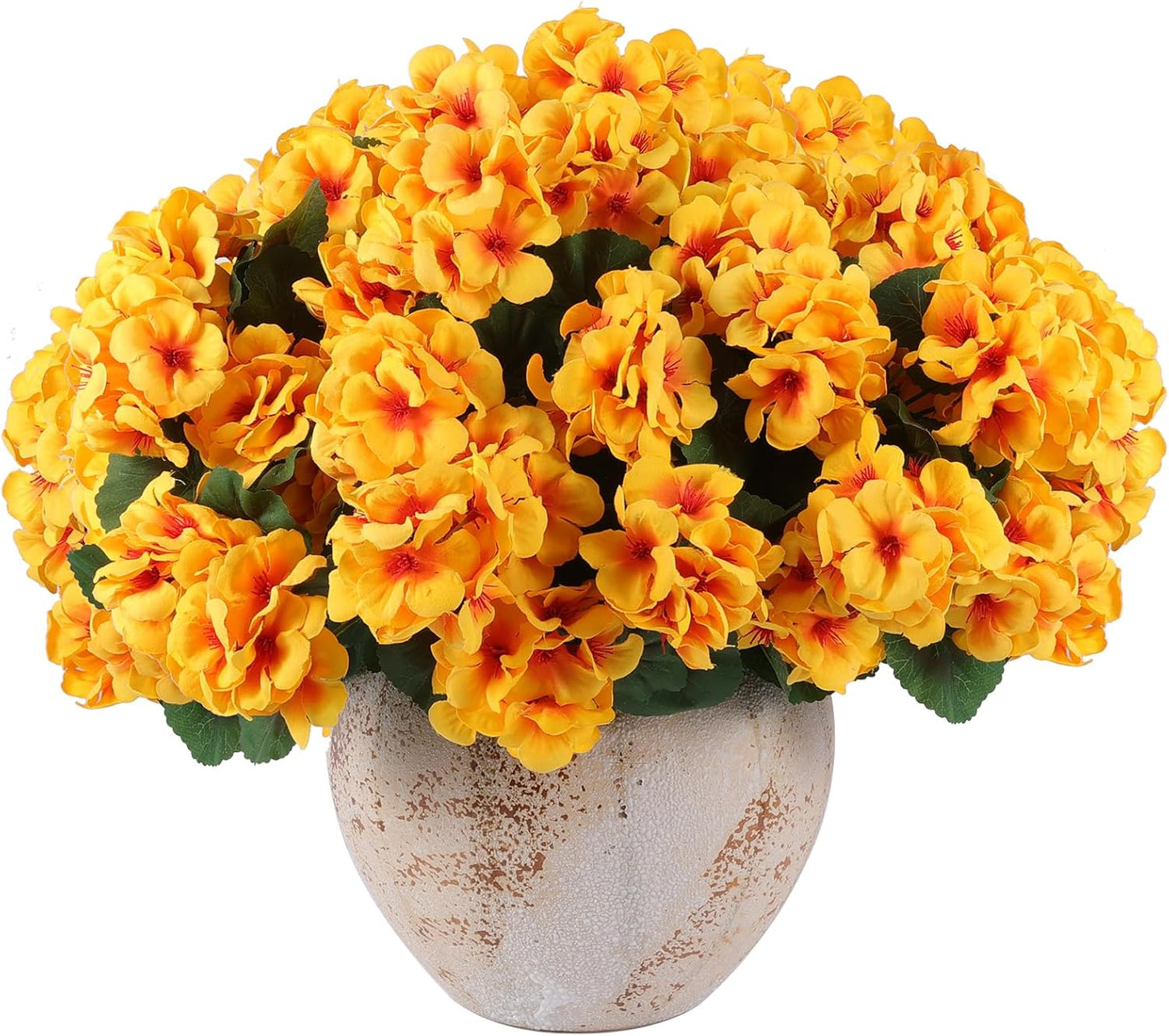 Hananona Artificial Geranium Flowers for Outdoors Geranium Silk Flowers Outdoor UV Resistant Garden Plants Faux Flowers for Home Kitchen Table Centerpieces Decor (12, Yellow)