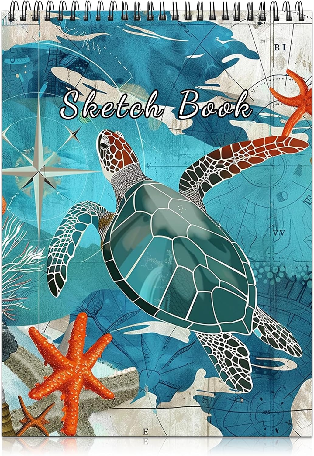 Cabreche Cute Sketchbook Top Spiral Bound Sketch Pad, 9 x 12 inch,100GSM Thick Paper,50 Sheets 100 Pages,Art Sketch Book Artistic Writing Drawing Paper for Girls Women Beginners-Sea Turtle