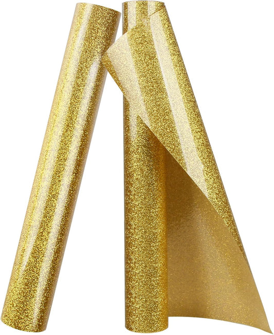 TORC Gold Glitter HTV Heat Transfer Vinyl 2 Rolls Iron on Vinyl for T Shirts Crafts 12 inch x 5 ft