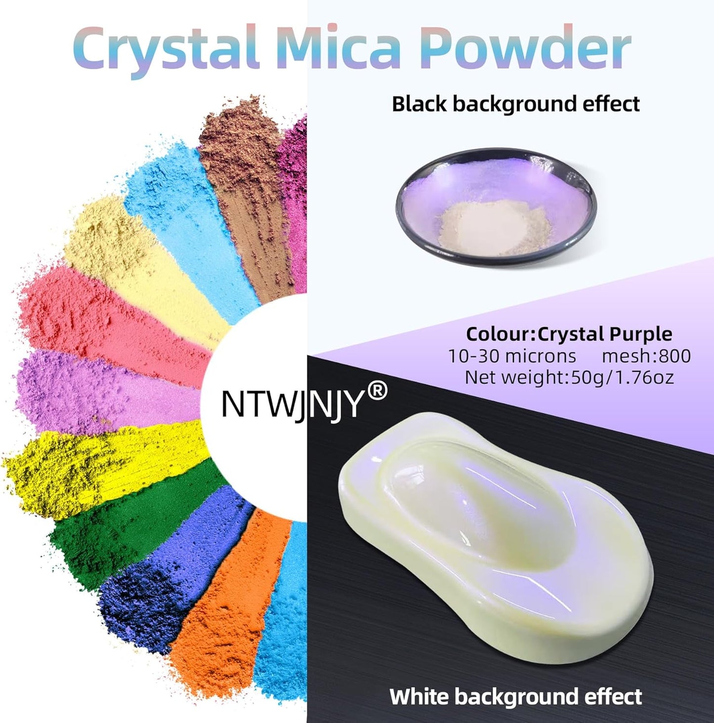Crystal Purple Mica Powder for Epoxy Resin，Natural Shimmer Mica Powder Used for Coloring Resin Artwork, car Spray Paint, Candles, soap, Lip Gloss, Nail Polish(50g/1.7oz)