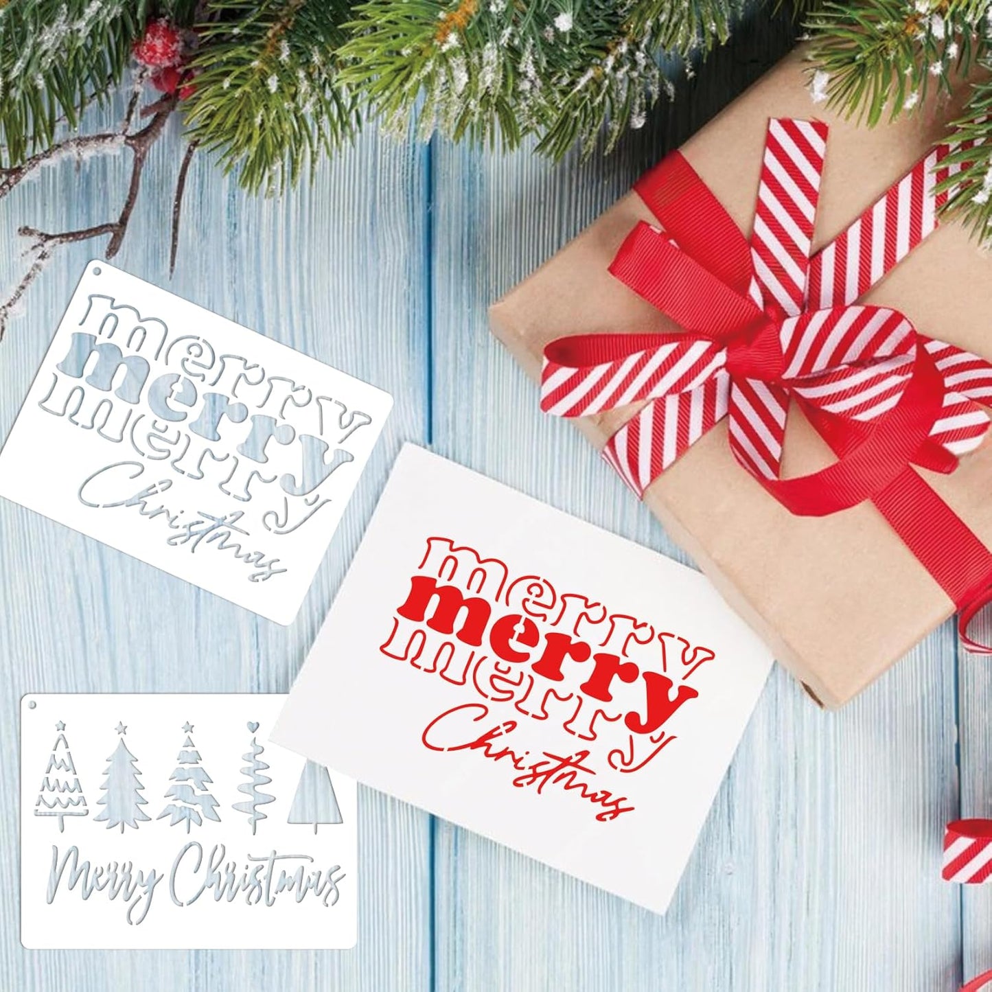 16pcs Merry Christmas Stencils for Card Making Reusable Drawing Believe Christmas Stencils for Painting on Wood Signs, Crafts, Wall Decorations