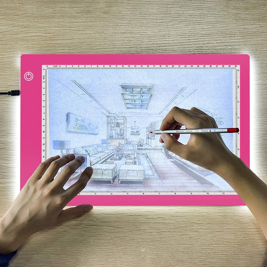 Light Box Drawing Pad, Tracing Board with Type-C Charge Cable and Brightness Adjustable for Artists, AnimationDrawing, Sketching, Animation, X-ray Viewing (A4-P-Pink-New)