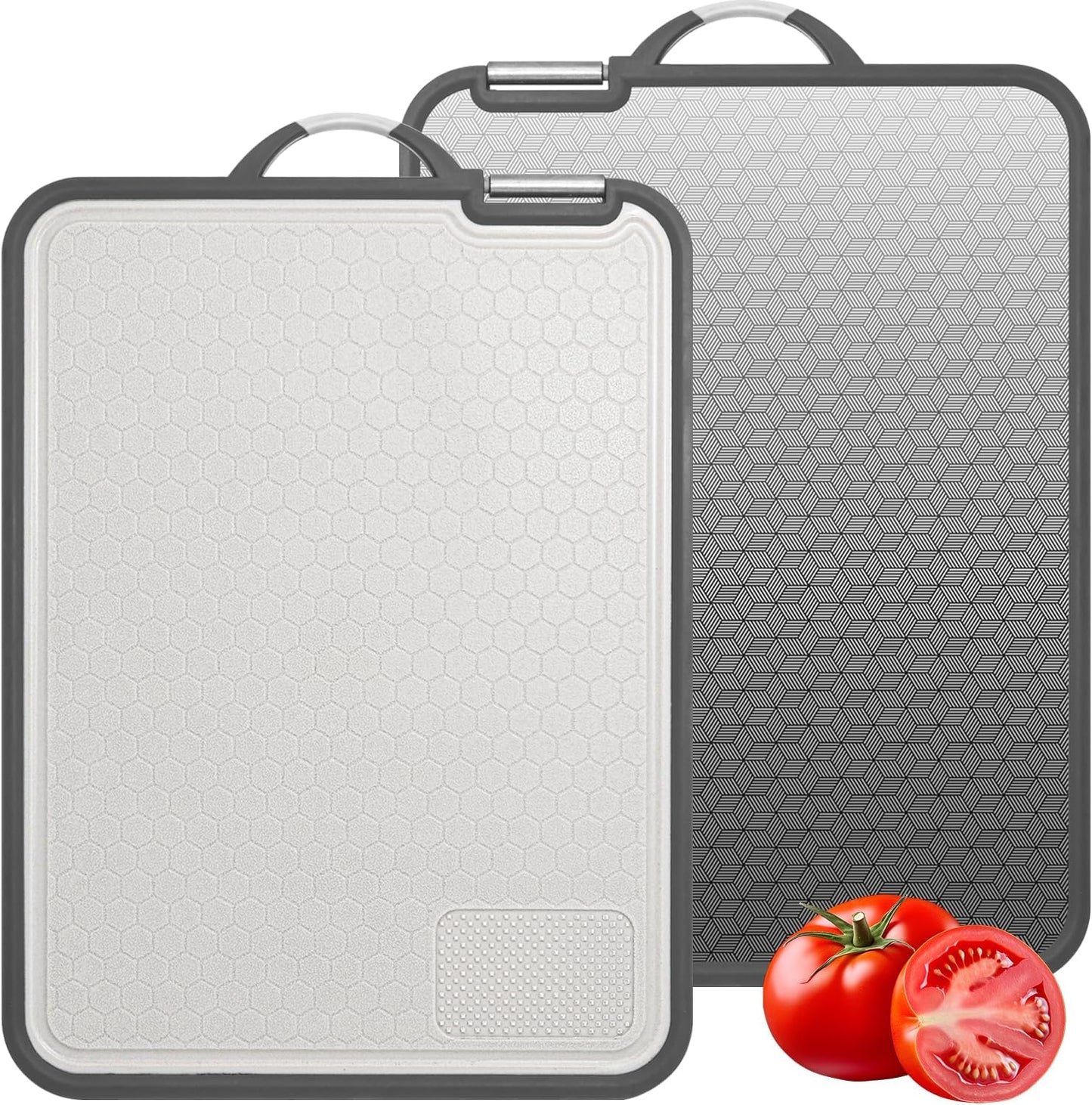 Cutting Board Double Sided,2 Pcs Vegetable Board With Sharpening Stone,Large Size+Small Size,Food Grade Stainless steel and Wheat straw PP Material,Eco-Friendly (11.8x15.6)