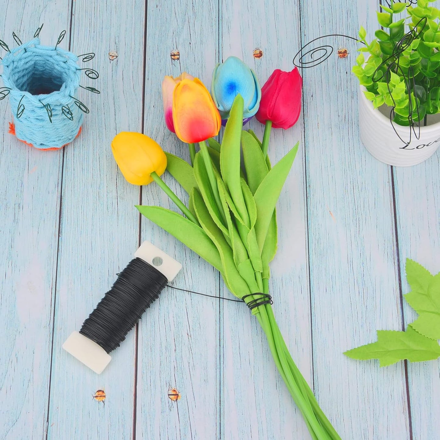 Hapeper 22 Gauge Floral Flexible Paddle Wire for Christmas Wreath Tree, Flower Arrangements, 3 Pack 114 Yards (Black)