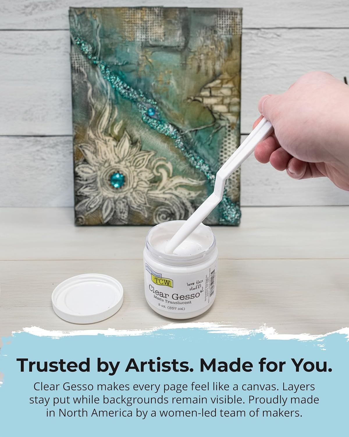The Crafter's Workshop Clear Gesso Primer for Acrylic Painting & Mixed Media Art - Boutique Quality, 8 oz Jar