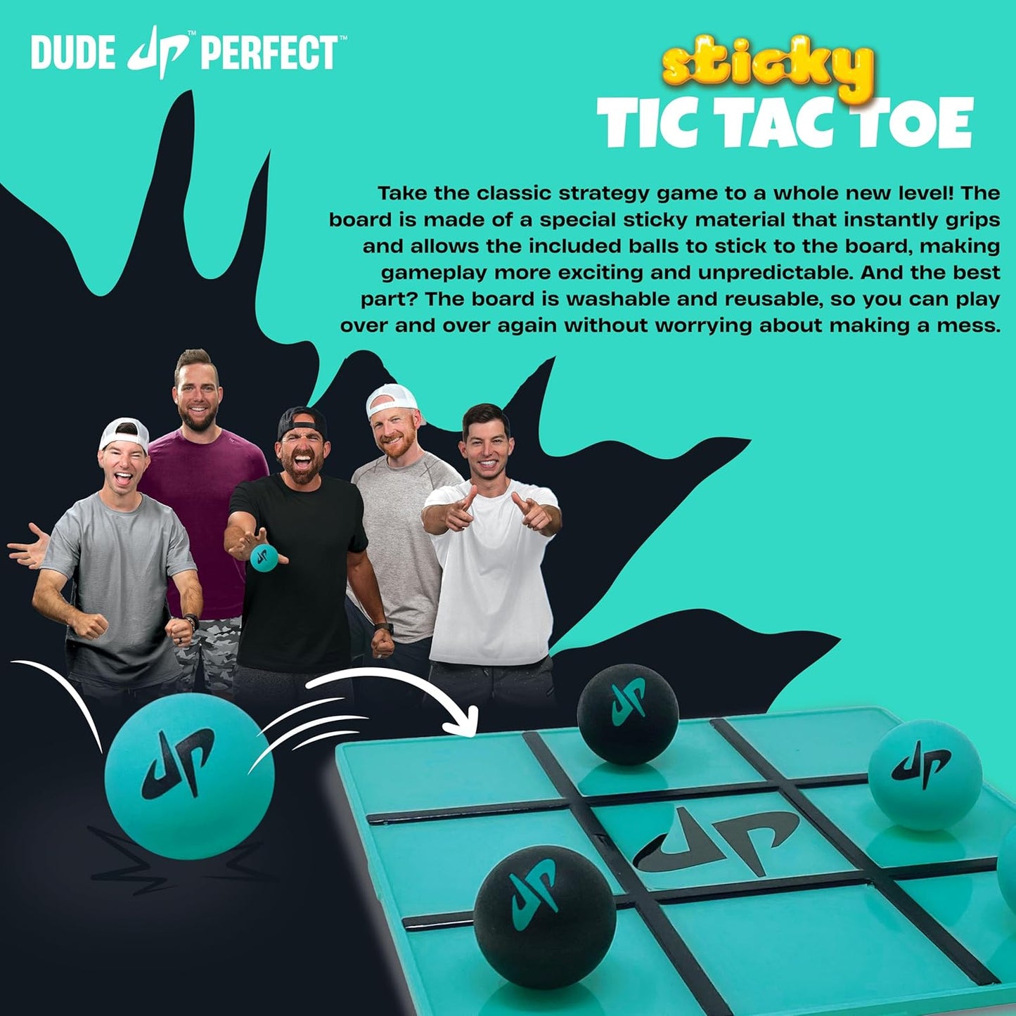 Dude Perfect Sticky Tic Tac Toe, Kids Tabletop Activity, for Family Game Night, Perfect for a Gift and Parties, 2 Players, Ages 4+