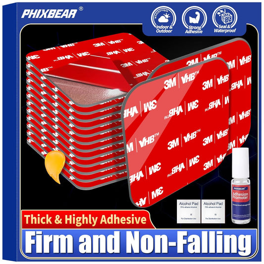 Double Sided Sticky Pads,Made of 3M VHB,Strong Adhesive Tape Squares Heavy Duty Waterproof Heat Resistant, Extreme Mounting Foam Tape,Car Home Outdoor Use, 12 Pcs 2.36x2.36 Inch