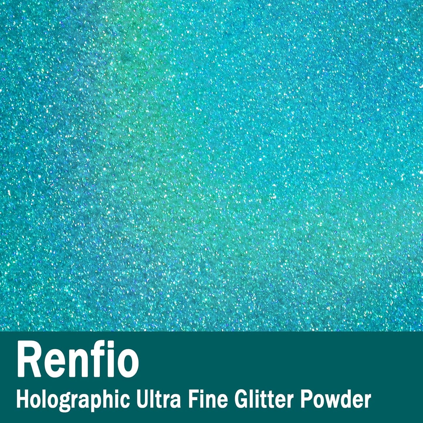 Renfio Holographic Ultra Fine Glitter Powder Metallic Resin Glitter 2.11 Oz (60g) PET Flakes Crafts Sequins 1/128" 0.008" 0.2mm Epoxy Chips Flakes for Tumblers Roses Slime - Laser Light Teal Blue