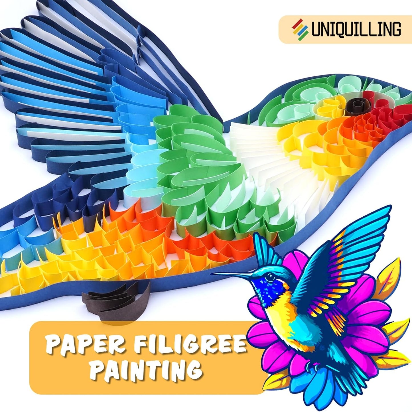 Uniquilling Quilling Kit for Adults - Hummingbird Paper Quilling Kit with Tools & Manual, DIY Craft Kit, 8 x 1 x 0.7 inches, Not Foldable