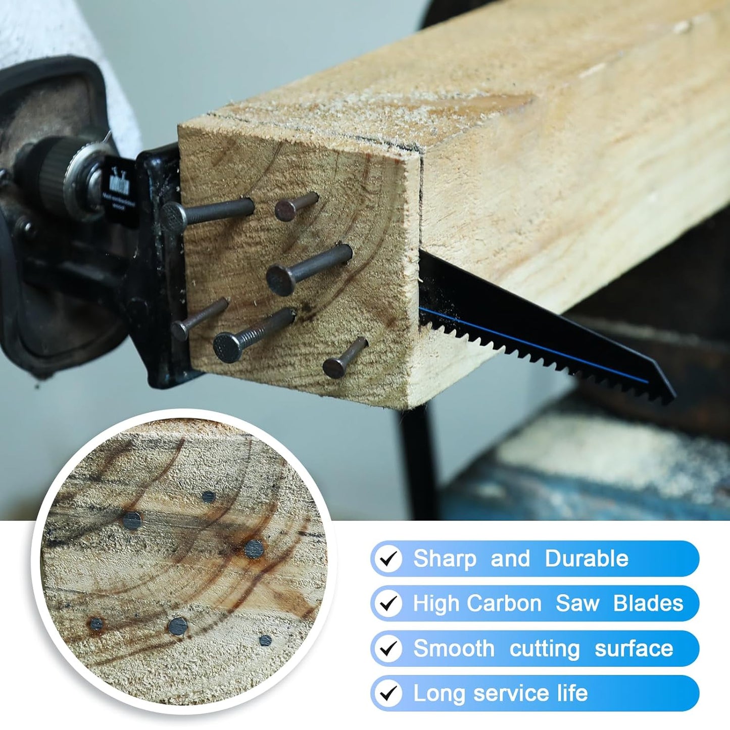 3 Pack 6 inch Reciprocating Saw Blades Set，6 TPI High Carbon Saw Blades for Wood with Nails，Saw Blades with Organizer Case (3, 6T/6inch)