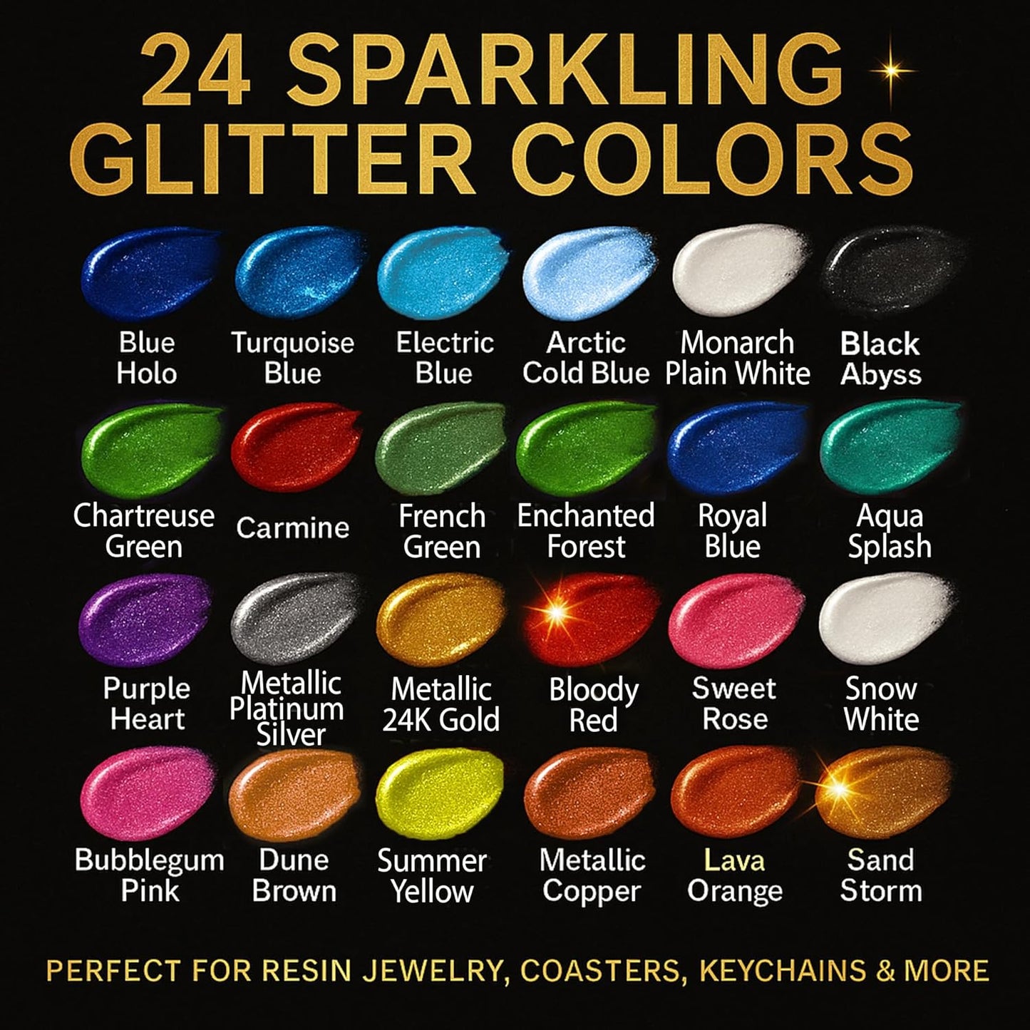 24 Color Pigment Paste for Epoxy Resin Set [ Glitter Series ] – Opaque Epoxy Pigment, Epoxy Dye Paste & High Concentration Mica Powder for Resin Art, Jewelry, Tumblers, Coasters & Crafts