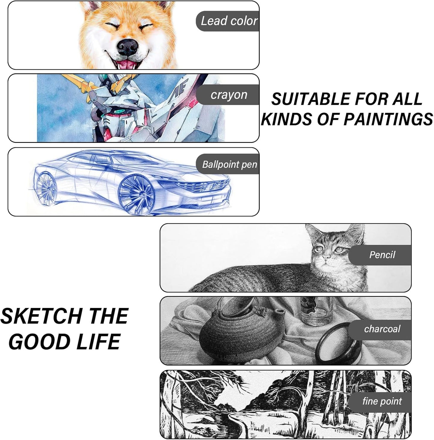 Cabreche Cute Sketchbook Top Spiral Bound Sketch Pad, 9 x 12 inch,100GSM Thick Paper,50 Sheets 100 Pages,Art Sketch Book Artistic Aesthetic Writing Drawing Paper for Girls Women Artists Beginners-Cat