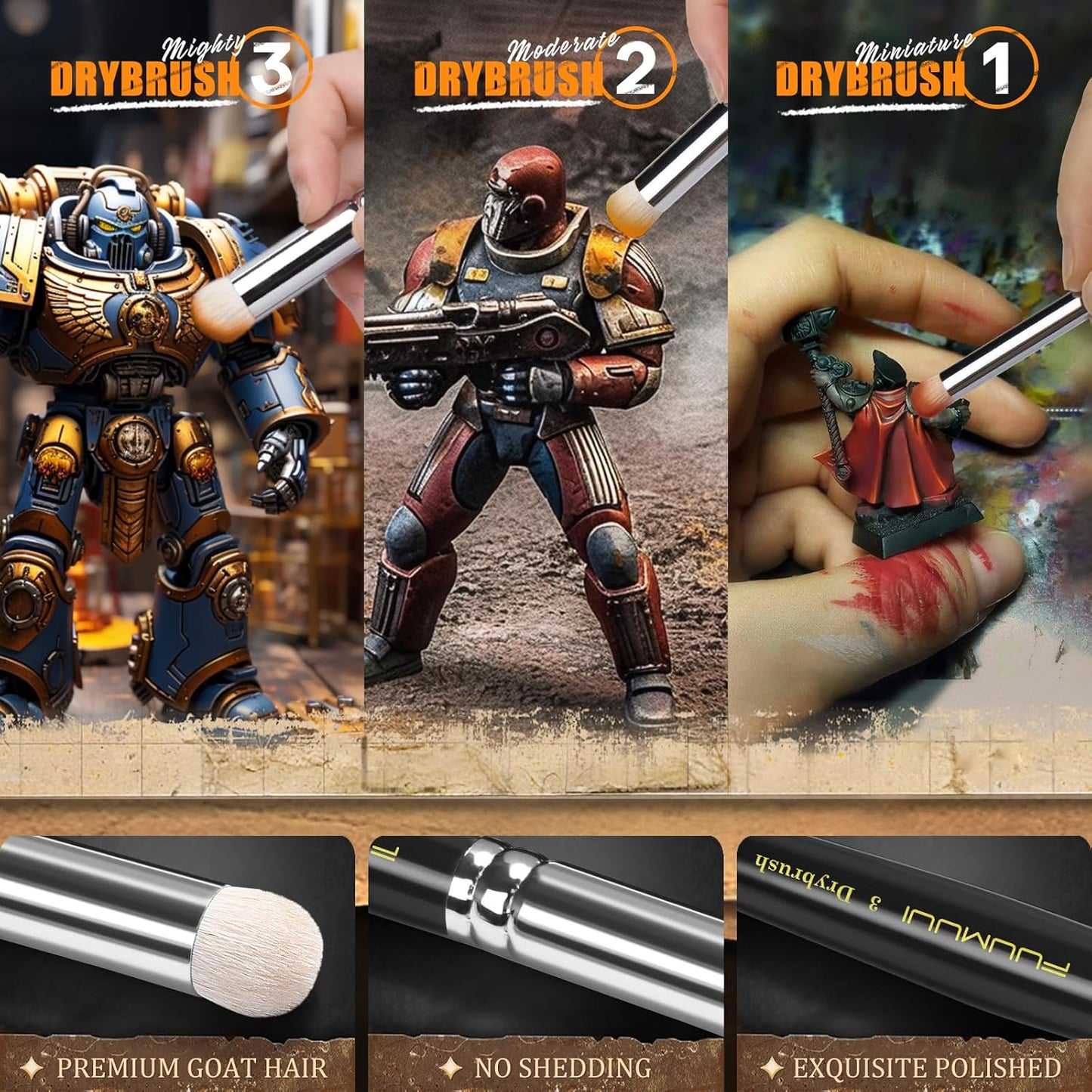 Miniature Paint Brushes with Domed Dry Brush Set for Miniature Painting, Fuumuui 14Pcs Miniature Model Paint Brush Set Dry Brush Miniatures for for Acrylic, Watercolor, Oil