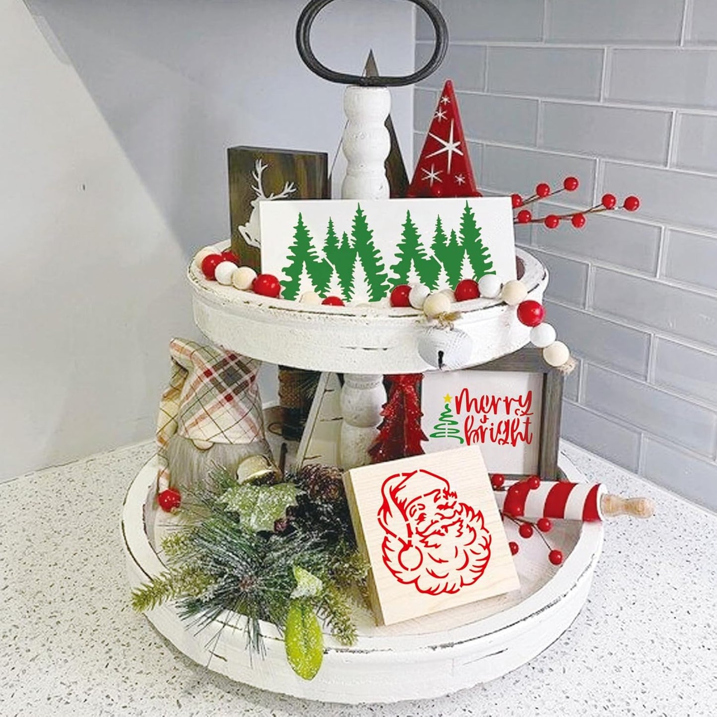 30pcs Small Christmas Stencils for Painting on Wood Reusable Drawing Merry Christmas Stencil 3 Inch Stencils for Ornament DIY Crafts Xmas Balls Home Décor(30 Christmass Round)