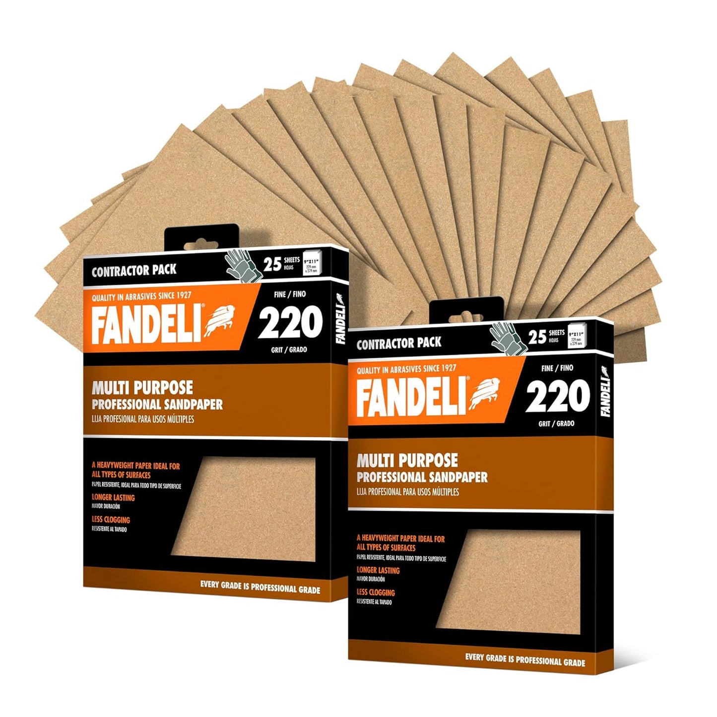 Fandeli | Multi-Purpose Sandpaper | 220 Grit | 50 Sheets of 9'' x 11'' | Ideal for Metal and Wood Sandpaper | Wall Sandpaper | Hand Sanding | Orbital Sanders.