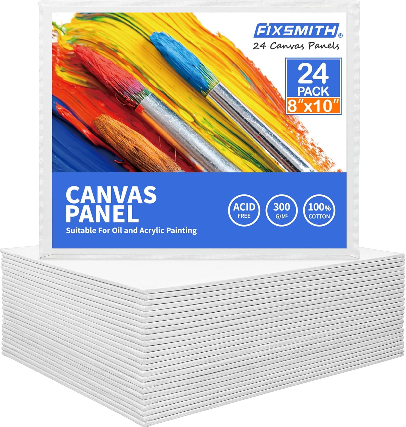 FIXSMITH Canvas Boards for Painting 8x10 Inch, Super Value 24 Pack Paint Canvases, White Blank Canvas Panels, 100% Cotton Primed, Painting Art Supplies