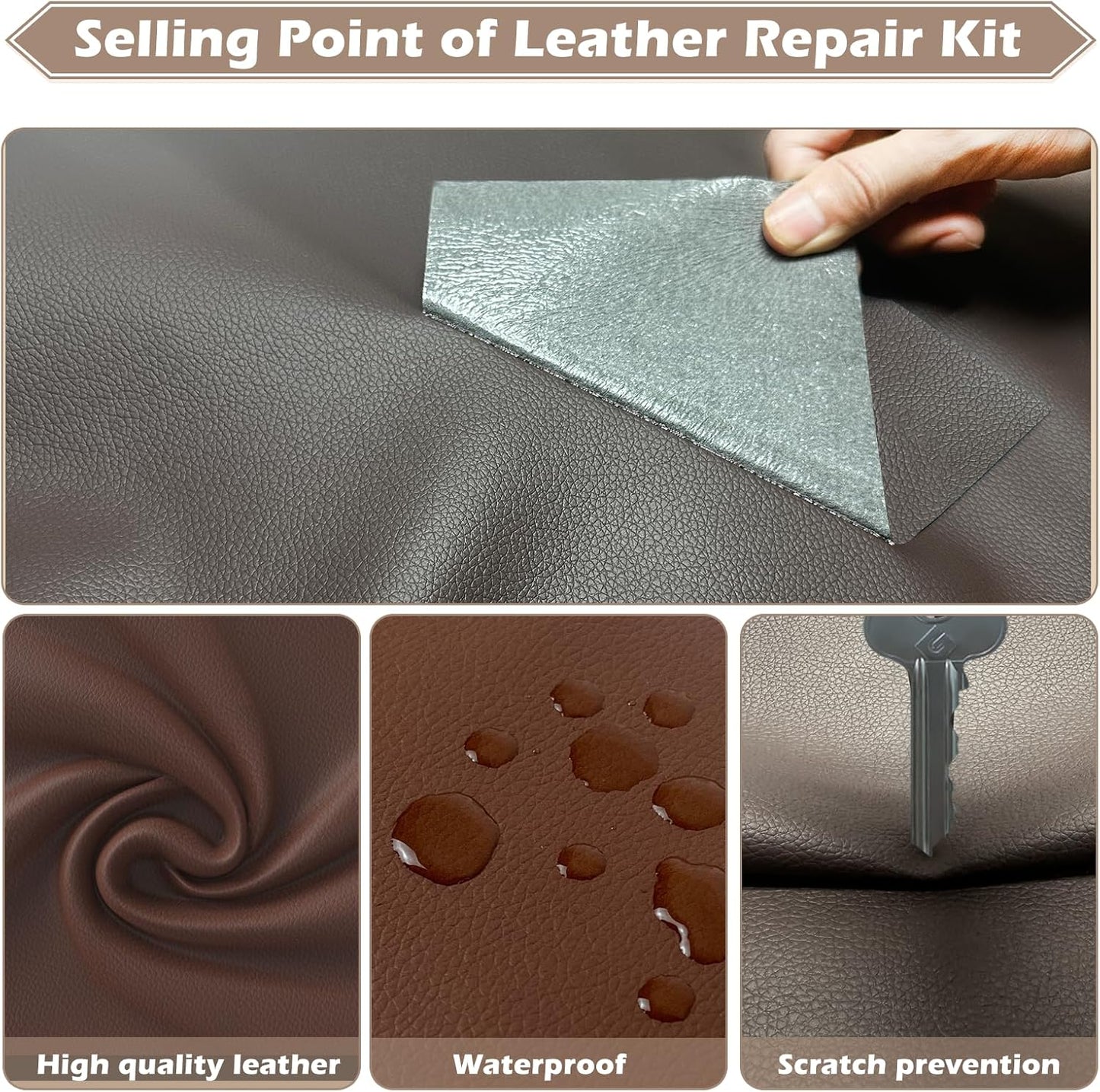 Leather Repair Tape, 16x40 inch, Dark Brown, Self-Adhesive, Water-Resistant, Durable, Furniture, Sofas, Couches, Chairs, Vinyl Repair