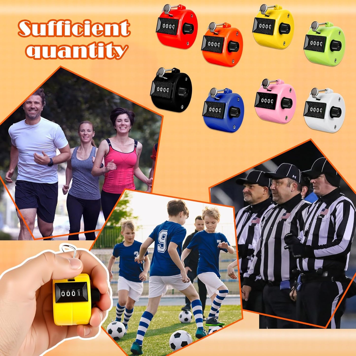 24 Pcs Hand Tally Counter 4 Digit Mechanical Finger Counter Clickers Resettable Handheld Palm Number Click for Lap Coaching Knitting Fishing Golf and Row