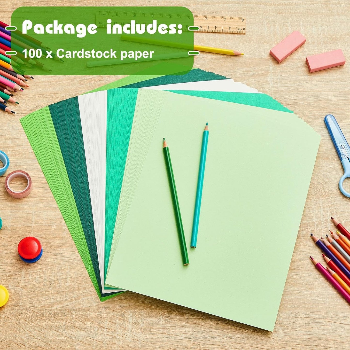 Sinmoe 100 Sheets 5 Shades Cardstock Paper 8.5 x 11 Inches 180gsm Solid Core Printer Paper for Scrapbooking DIY Arts Crafts Making Office Home Supplies(Green Series)