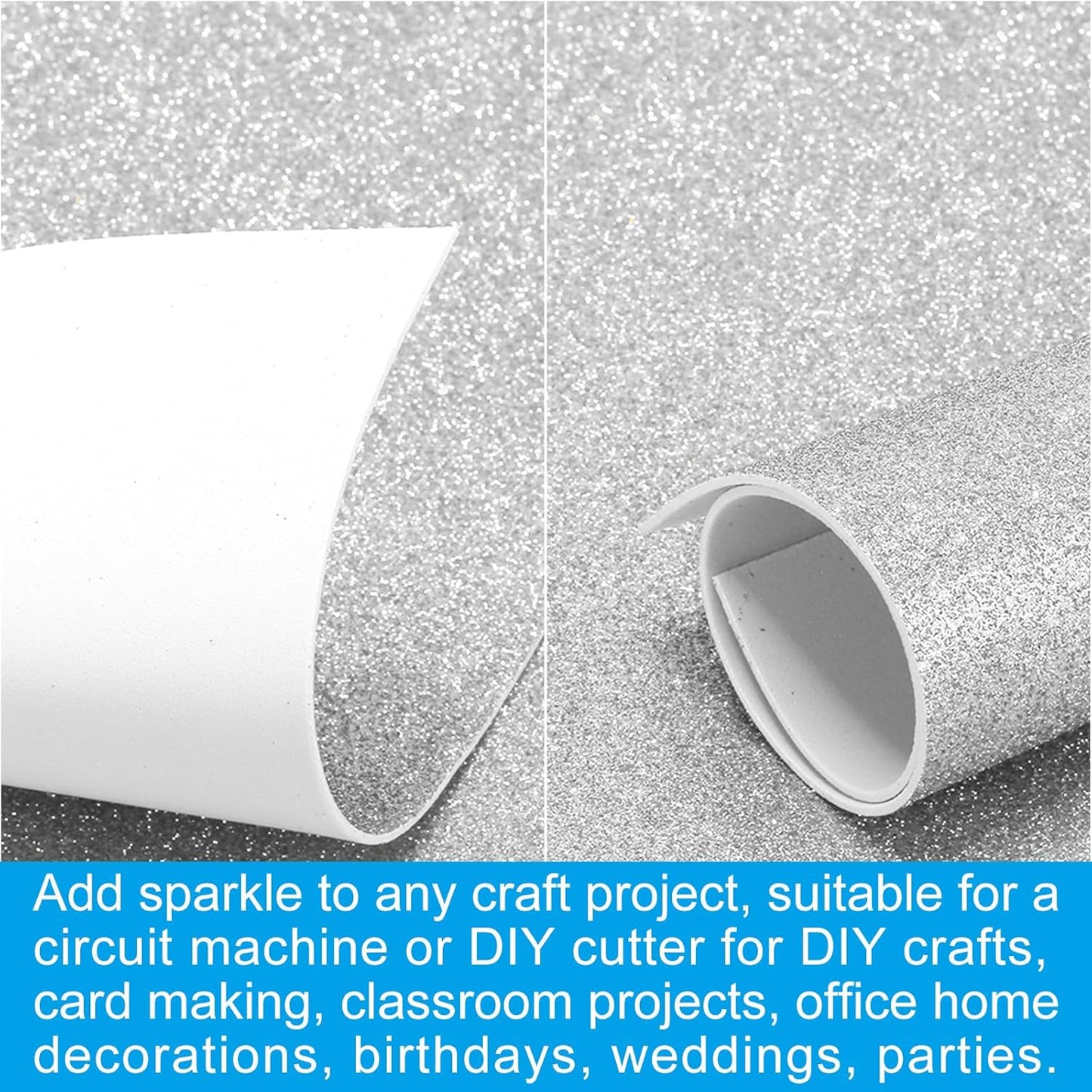 PATIKIL 2mm(1/10") Thick Non Adhesive Glitter Foam Sheet 16x24inch(40x60cm) Silver Tone, EVA Shiny Foam Board for Craft, 6 Pcs