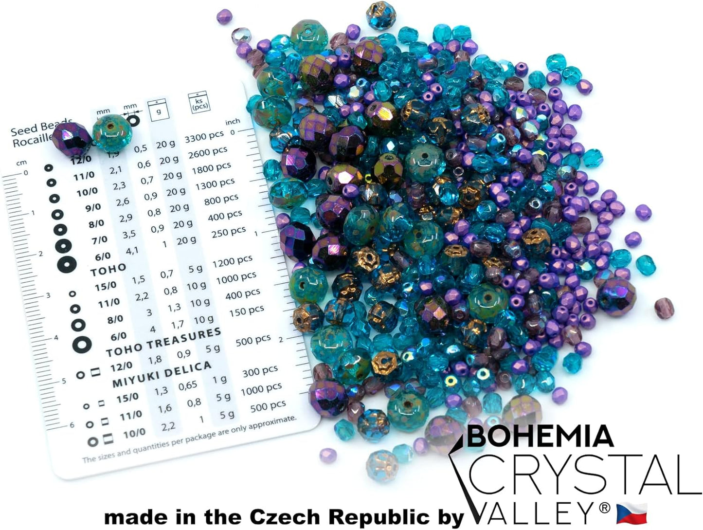 1.8oz (50g) of Blue Purple Mix of Czech Faceted Fire Polished Beads (Round, Catherdal, Rondelle)
