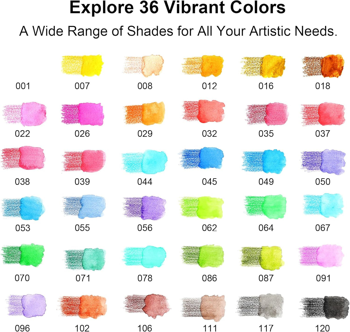 KALOUR Watercolor Pencils with Brush, 36 Colors, Blendable Wet or Dry, Ideal for Coloring Books and Art