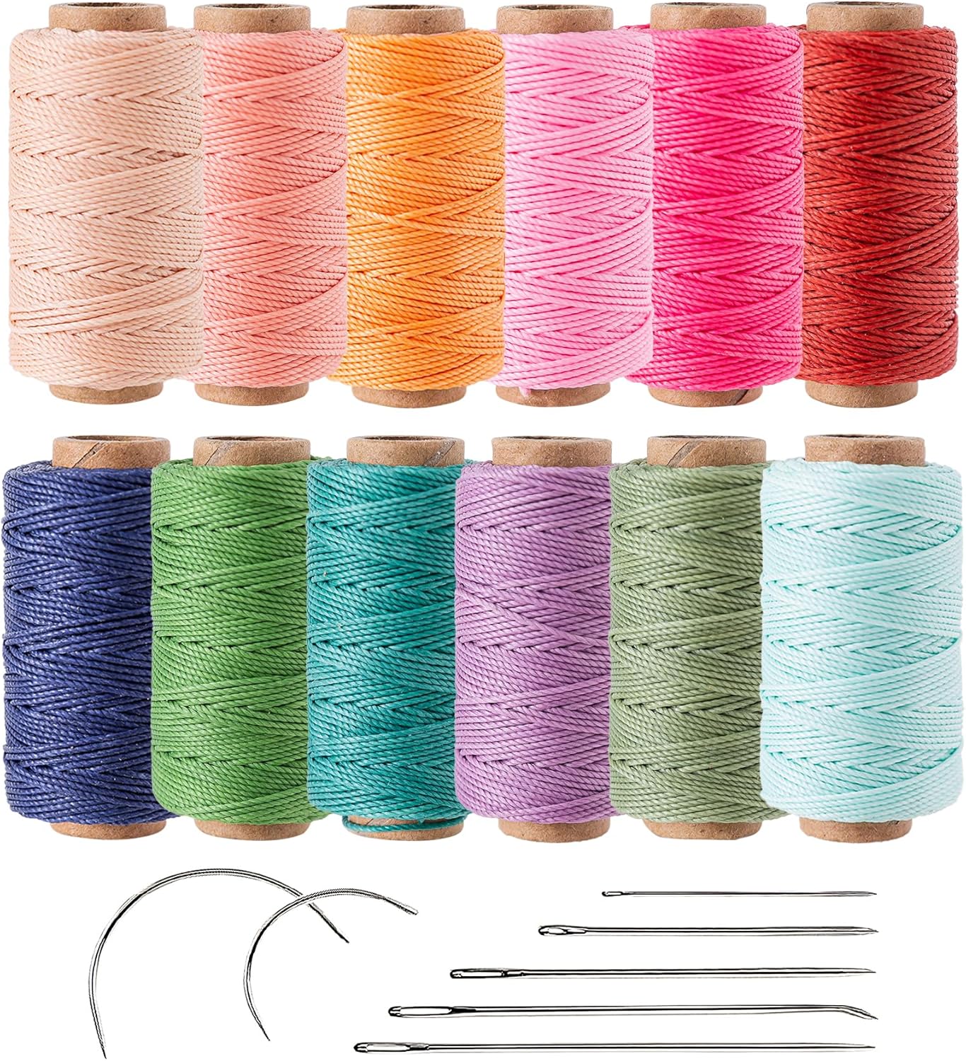 12 Colored Round Waxed Thread 0.8mm, 35 Yards per Spool, 3 Ply Polyester Wax Cord Strings for Hand Sewing, Beading, Bookbinding, Basket Weaving, Micro Macrame Bracelets and Jewelry Making