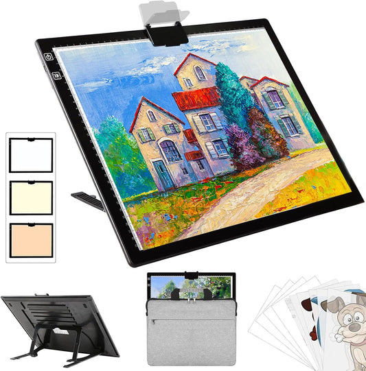 Rechargeable A3 LED Diamond Art Light Board,Tracing Light Box with Stand and Clip,3 Colors Mode Wireless Copy Pad for Diamond Painting,Weeding Vinyl,Sketching & Drawing