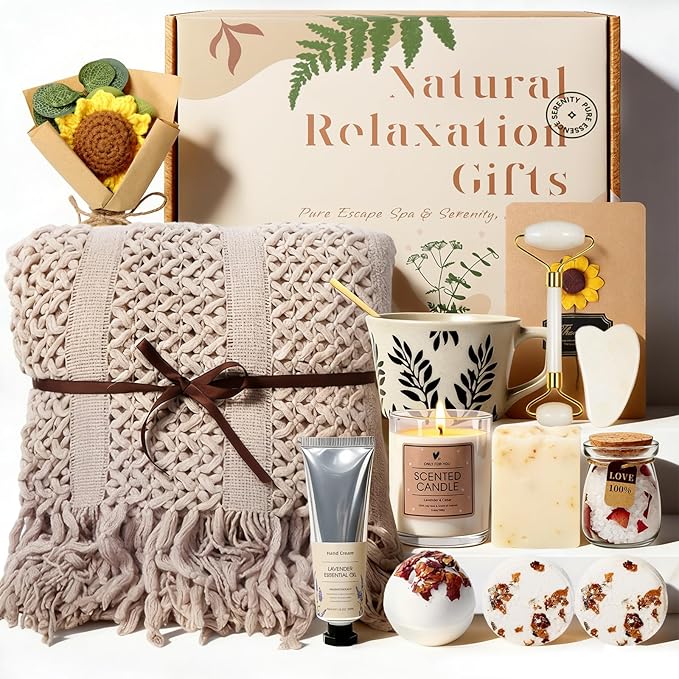 Get Well Soon Gifts Baskets for Women - Self Care Spa Care Package w/Blanket, Thinking of You Inspirational Gift, Relaxation Valentine's Day Birthday Gifts for Mom Wife Her Coworker Firends