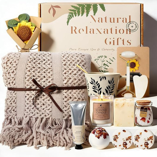 Get Well Soon Gifts Baskets for Women - Self Care Spa Care Package w/Blanket, Thinking of You Inspirational Gift, Relaxation Valentine's Day Birthday Gifts for Mom Wife Her Coworker Firends