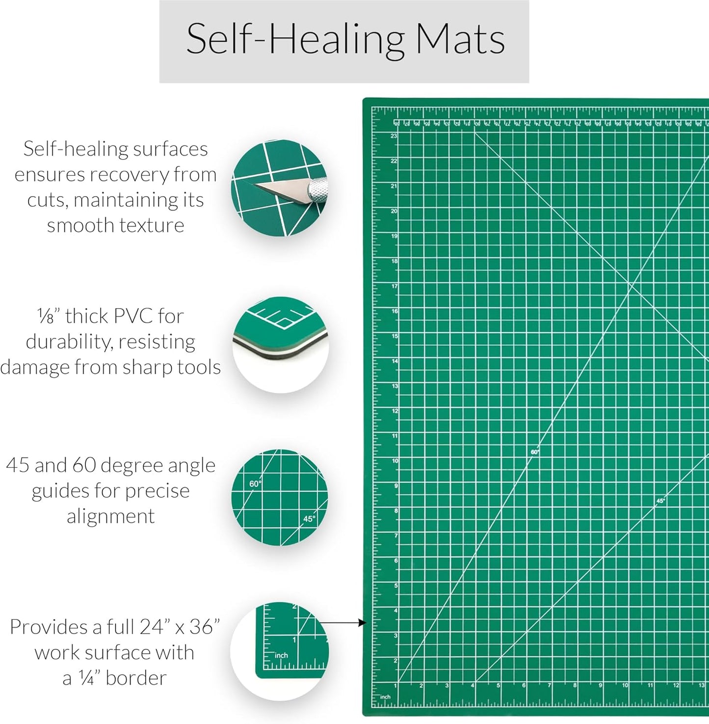WA Portman Self Healing Cutting Mat & Rotary Cutter for Fabric Set – 24x36 Sewing Cutting Mats for Crafts with 45mm Fabric Cutter Wheel & 5 Rotary Blades – Quilting & Sewing Supplies Kit