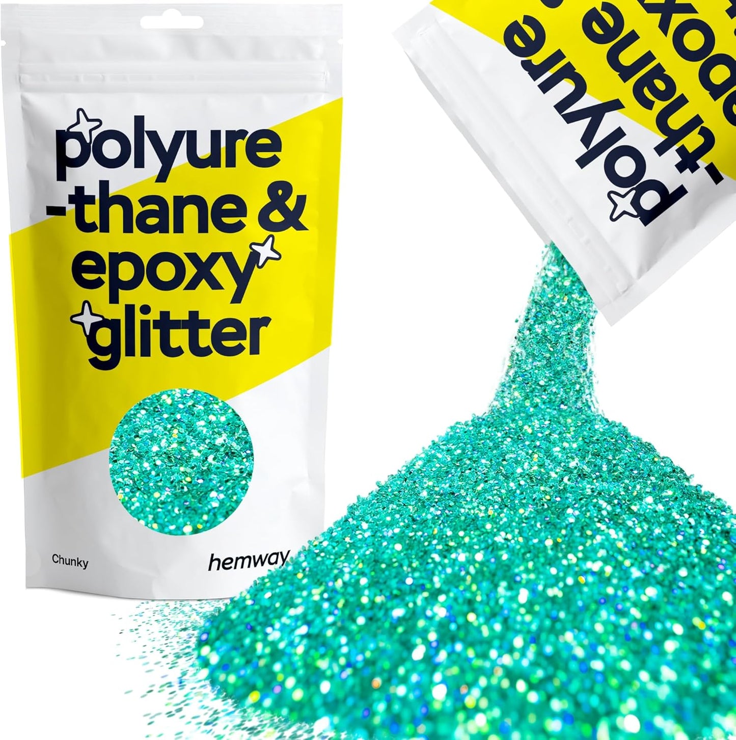 Hemway Polyurethane & Epoxy Resin Glitter 100g / 3.5oz Metallic Crystal Flake Additive for Flooring Jewelry Tumblers Glass Pigment - Chunky (1/40" 0.025" 0.6mm) - Turquoise Blue Holographic