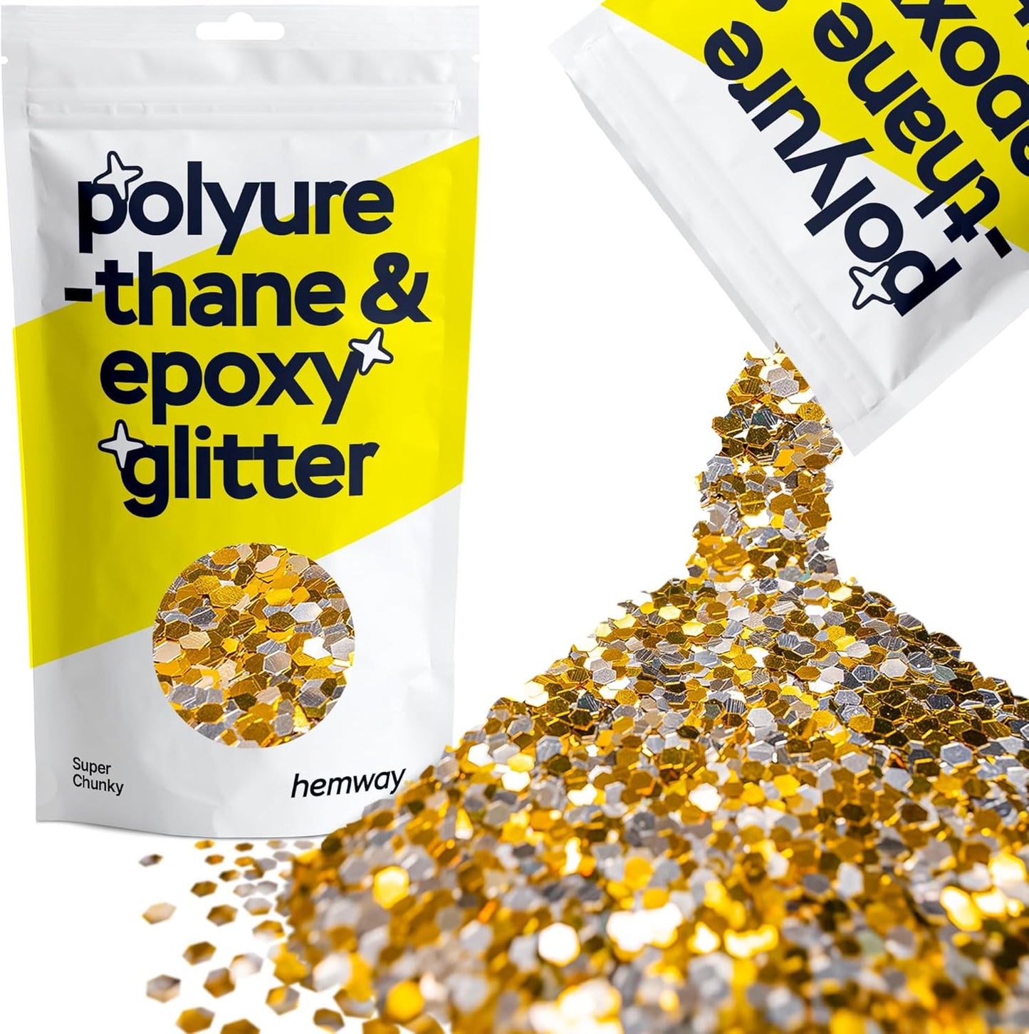 Hemway Glitter for Resin 100g Gold Silver Metallic Crystals for Epoxy Craft Super Chunky Flakes Tumblers Wax Melt