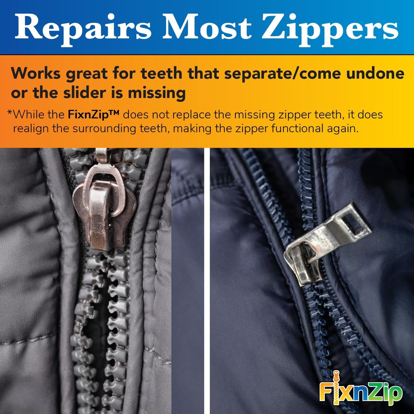 FixnZip (Medium, Nickel) - See Size Guide - Universal Zipper Repair Kit for Jackets, Luggage, Bags - Backpack Zipper Replacement Repair Kit - Instant Zipper Fix