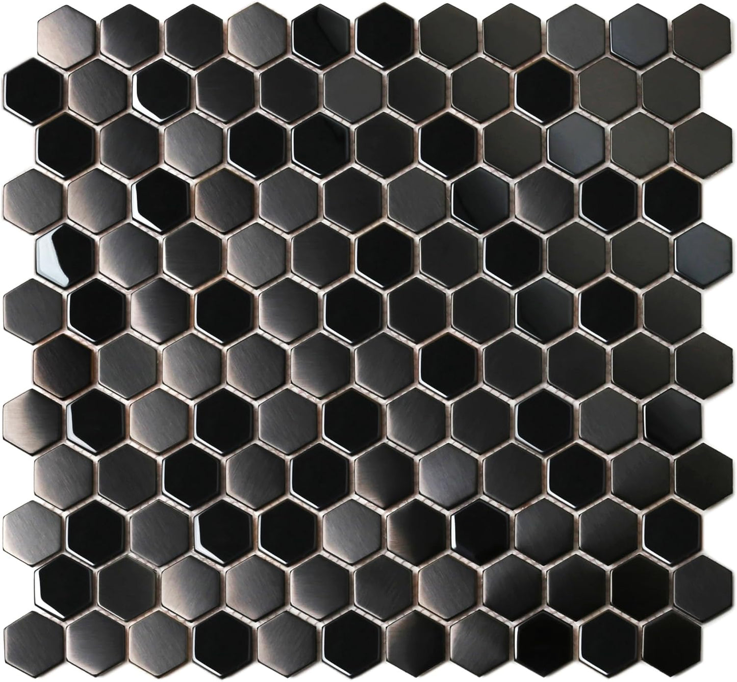 Blujellyfish Hexagon Black Tile Backsplash Metal Mosaic Wall Floor Tiles (Box of 5 Sheets)