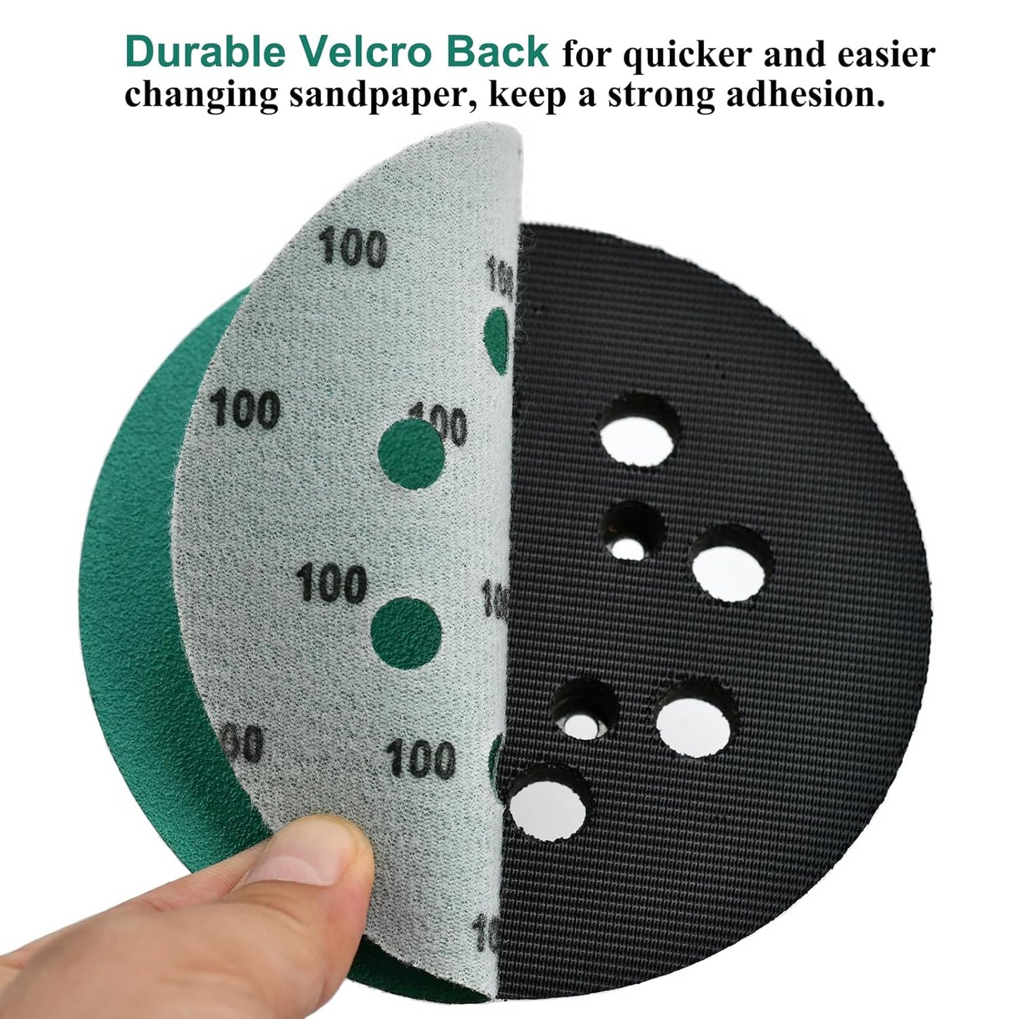 5-Inch 8-Hole Wet Dry Sanding Discs 100 Grit, Polyester Film Backed Heavy-Duty Hook and Loop Sandpaper for Random Orbital Sander, 50-Pack
