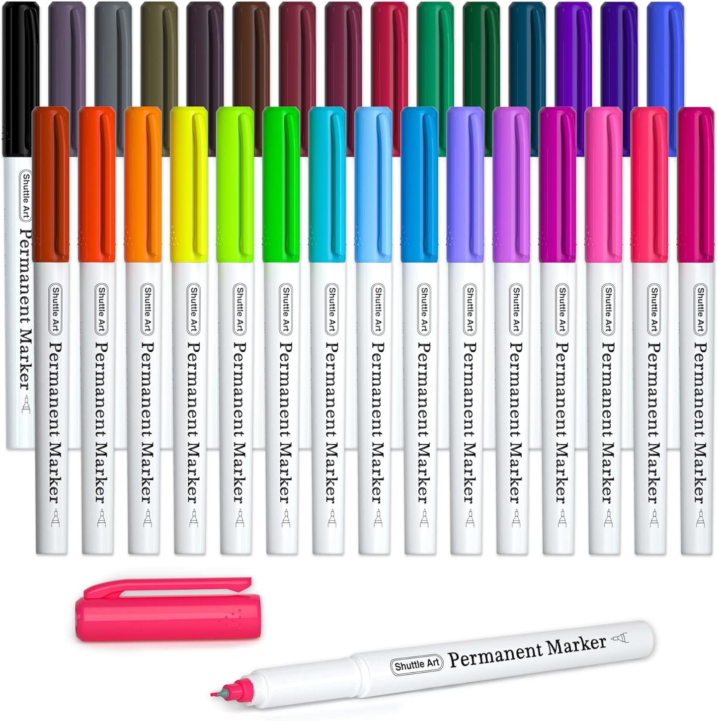 Shuttle Art Permanent Marker, 30 Colors Ultra Fine Point, Assorted Colors, Works on Plastic,Wood,Stone,Metal and Glass for Kids Adult Coloring Doodling Marking