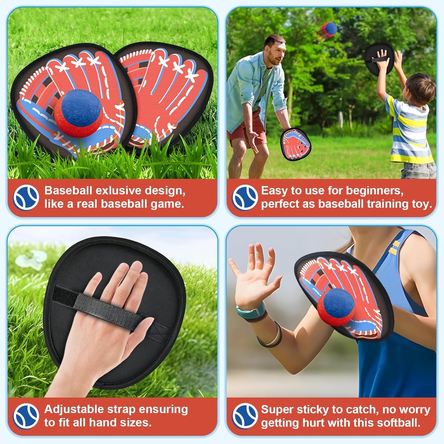 4 Packs Catch Ball Game Set, Baseball Training Glove, Outdoor Toys, Summer Beach Pool Yard Backyard Lawn Camping Sports Play Toy Games for Toddlers Kids Teens Adults Family Game, Fun Ideal Gifts