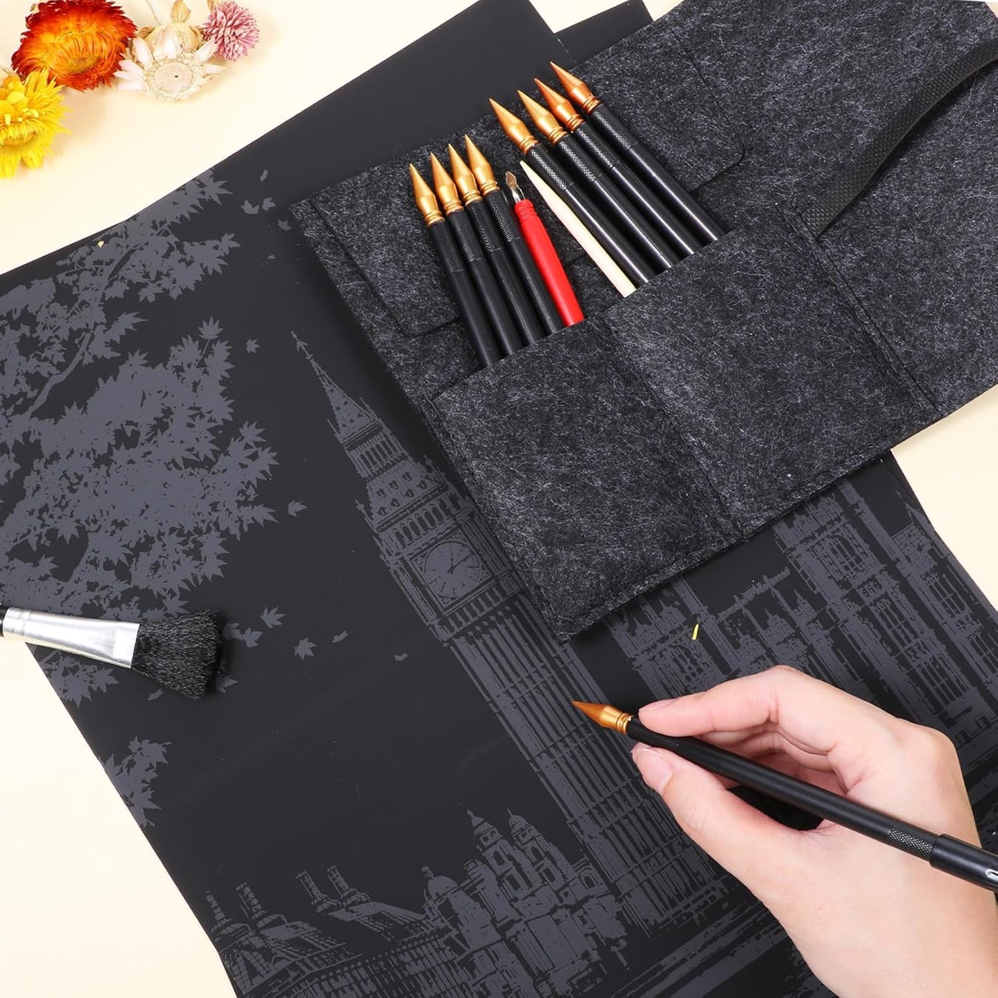 14Pcs Scratch Art Tools, Dual Tip Scratch Coloring Stylus Paper Art Kit for Adults, Complete Scratch Art Tools Set for DIY Painting and Drawing