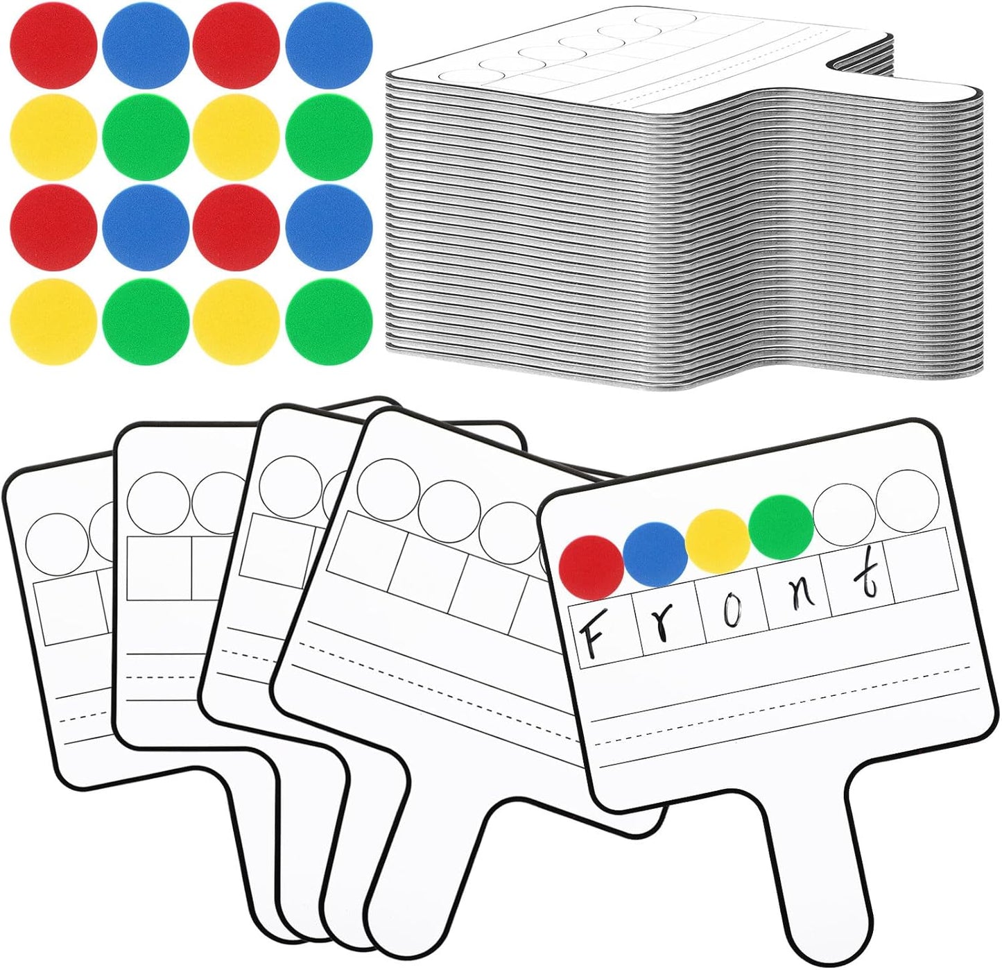 Seajan 18 Pcs Magnetic Paddle Set Education Dry Erase Double Side Handheld Answer Board with Magnetic Counters Discs Phonemic Awareness Phonics Games Toy for Students Kids Teaching Supply (Bright)