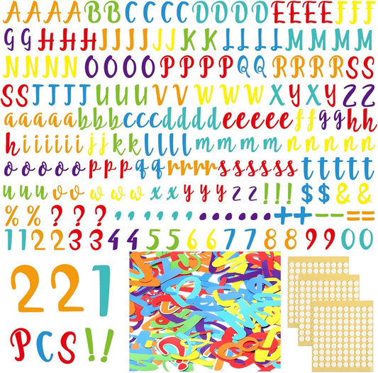 221 Pcs Classroom Bulletin Board Letters Colorful Alphabet Cutouts Number and Punctuation Symbol Combo Letter Cutouts for Spring Summer Wall Chalkboard Poster Board Decor(Bright)