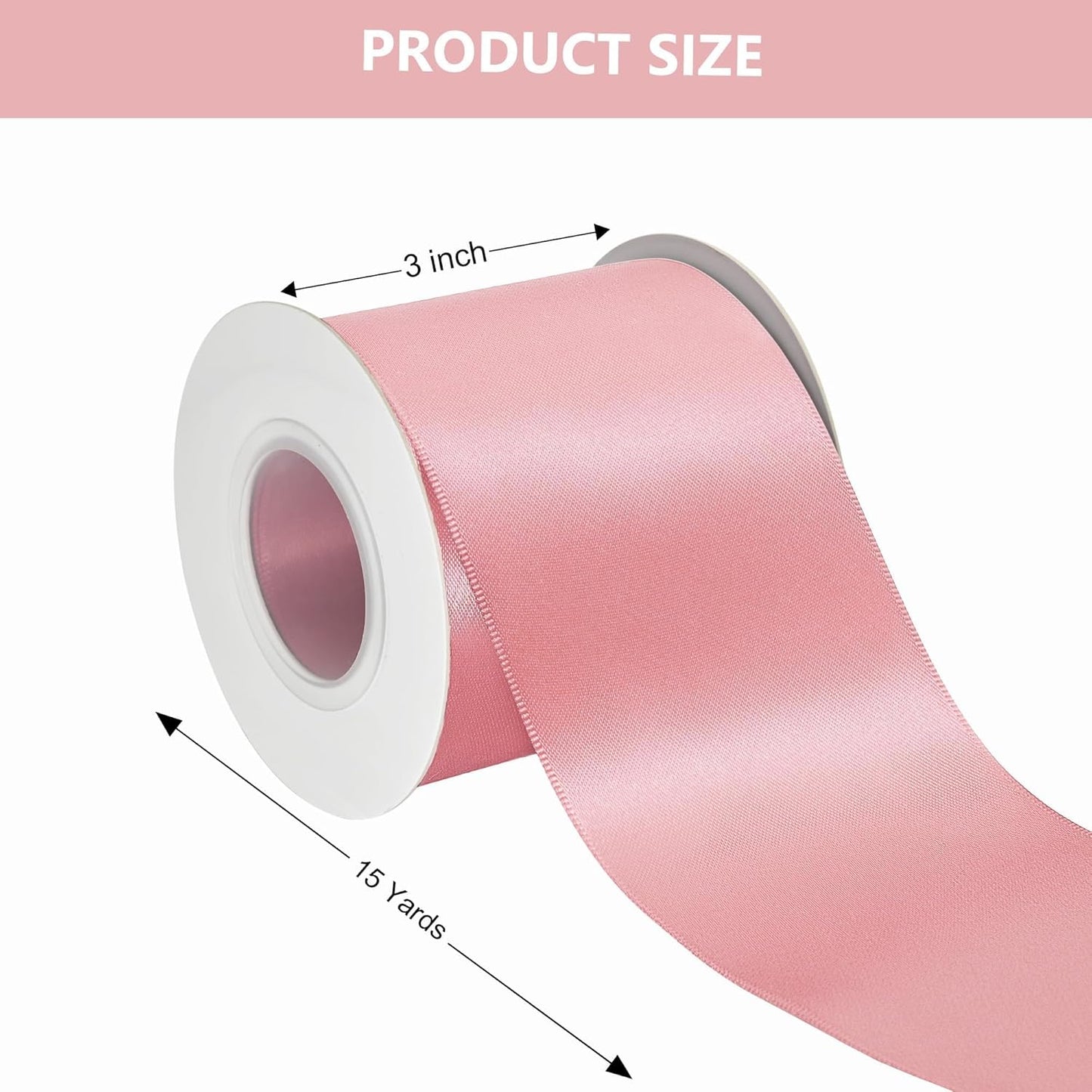 Pink Satin Ribbon 3 Inch X 15 Yards Solid Color Double Faced Ribbons Perfect for Crafts Wedding Decor Bow Making Arts Sewing and More