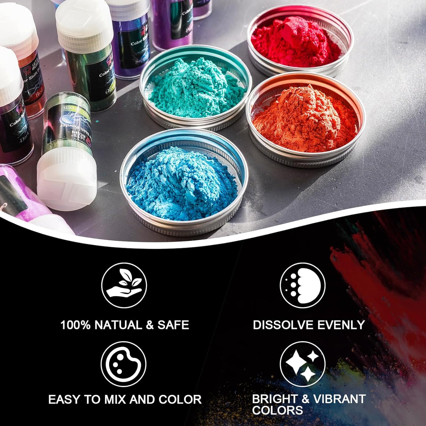 LET'S RESIN 60 Colors Mica Powder,Natural Pearlescent Pigment Powder for Epoxy Resin/UV Resin for Candle Making, Color Pigment Dye, Painting, Bath Bombs, Art Crafts
