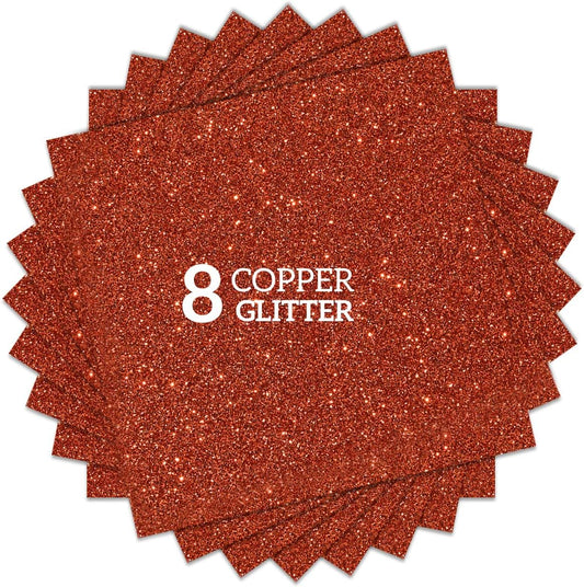 Copper Orange Glitter HTV Heat Transfer Vinyl Bundle 8 sheets-12 x12 Iron on Vinyl for T Shirts Hats Clothing Compatible with Cricut Cameo Heat Press Machine