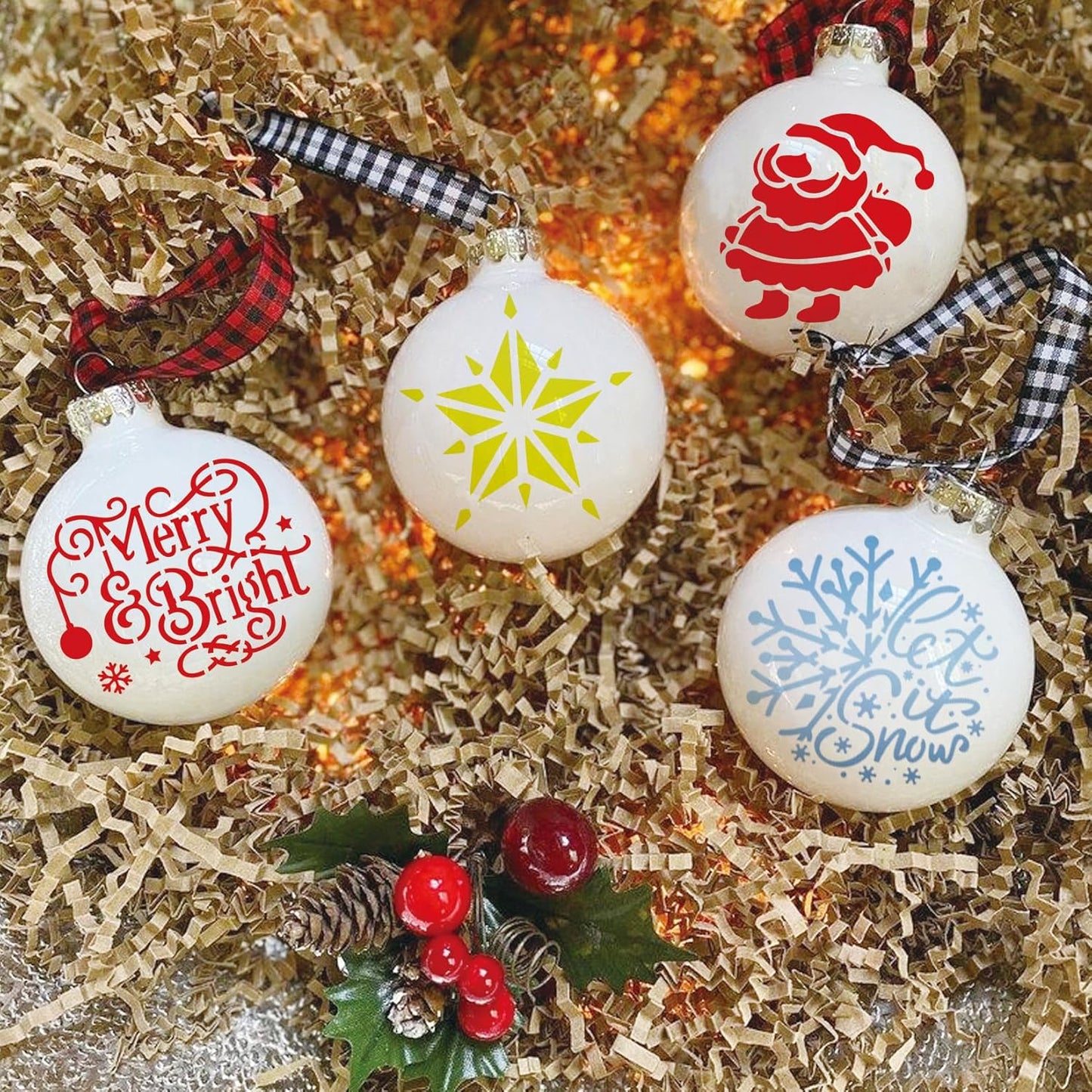 30pcs Small Christmas Stencils for Painting on Wood Reusable Drawing Merry Christmas Stencil 3 Inch Stencils for Ornament DIY Crafts Xmas Balls Home Décor(30 Christmass Round)