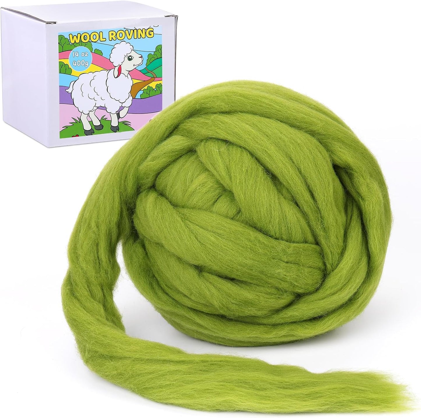 QMNNMA Wool Roving Bulk, 14.1oz Needle Felting Wool, Super Wool Chunky Yarn for Needle Felting, Hand Spinning, Felting, Blending, Weaving and DIY Craft (400g)