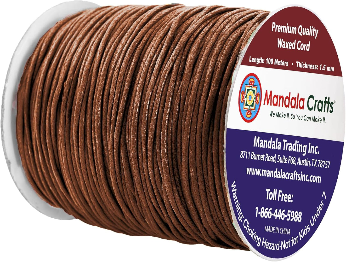 Mandala Crafts 1.5mm 109 Yards Brown Cotton Waxed Cord for Jewelry Making Bracelet Cord Waxed String - Beading String Thread Jewelry Cords for Necklaces String