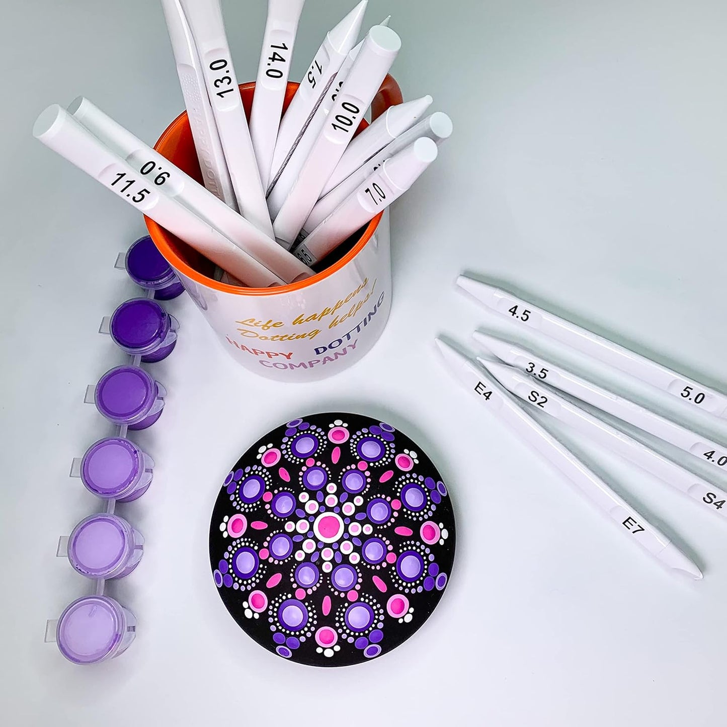 Dotting Tools for Painting Mandalas - Happy Dotting Company - 16pc Double Ended Super Set for Mandala dot Art - Includes Stylus - Unique Ellipse Tool - for Painting Rocks DIY Stone Craft and Canvas